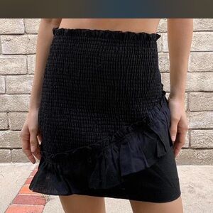 Elegant Black Smocked Ruffled Mini Skirt, Small